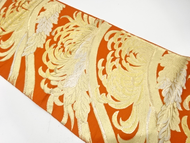 JAPANESE KIMONO / ANTIQUE FUKURO OBI / SILK / WOVEN KIKU